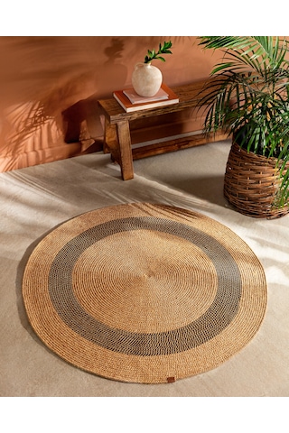 Madame Coco Alsace Yuvarlak Kilim - Naturel/siyah - 120 Cm 8684427193228 Çok Renkli