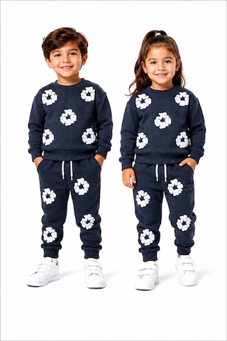 Mavi Boncukk Çocuk Unisex Kabartma Baskılı Detaylı Oversize Alt Üst Eşofman Takımı Antresit