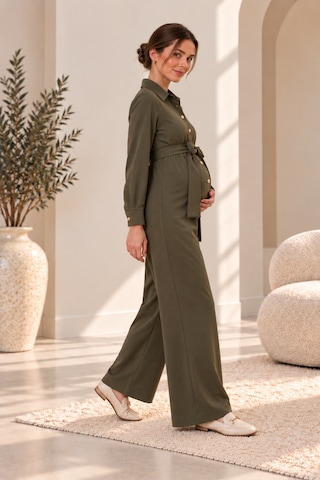 Luvmabelly Myra6170 Hamile Gömlek Yaka Kuşaklı Tulum - Haki