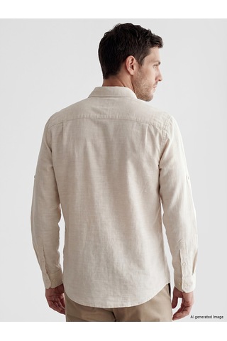 Lcwaıkıkı Classic Bej Regular Fit Keten Karışımlı Erkek Gömlek