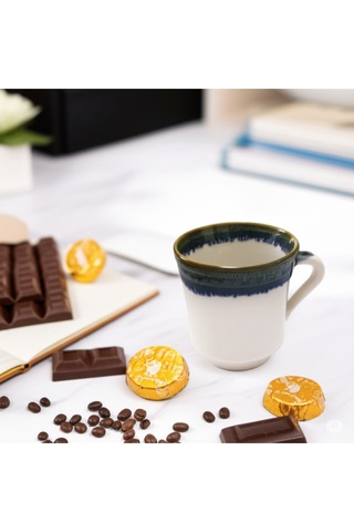 Seramik Kahve Kupası Beyaz-mavi