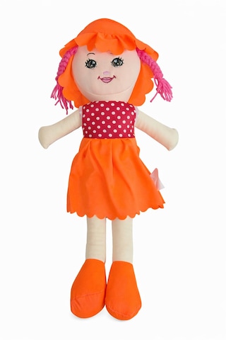 Kız Oyuncak Bebek Elbiseli Oyuncak Bez Bebek 50 Cm Bez Bebek Özel Yapım Premium Turuncu Bebek 001