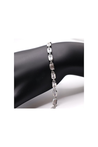 Agakulche Gümüş Zirkon Taşlı Zümrüt Kesim Bileklik Gümüş