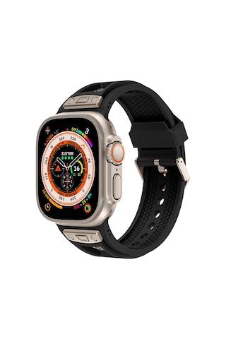 Apple Uyumlu  Watch Ultra 1 / 2 49mm Kordon Delikli Metal Süslemeli Desenli Silikon Band 117