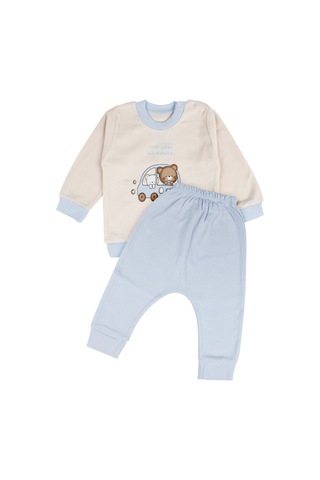 By Bebekodam Erkek Bebek Mavi Yeşil Ayıcık Baskılı Pijama Takımı