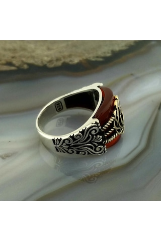 Fkgümüş Akik Taşlı Ay Yıldız Erkek Yüzük