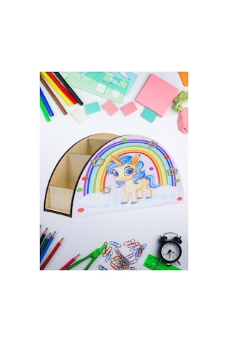 Deepcraft Çocuk Ahşap Masa Düzenleyici Organizer Masa Üstü Kalemlik & Organizer-babyunicorn Beyaz