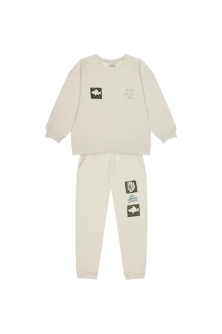 Antebies Pamuk, Sustainable, Krem Doodle Baskılı Erkek Çocuk Sweatshirt Eşofman Takımı Yeşil