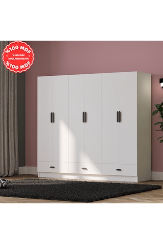 İnci 6 Kapak 3 Çekmeceli Gardırop %100 Mdf