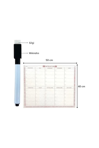 Büro Ev Ofis Toplantı Odası İçin 40x50cm Yapışır Kalemli Haftalık Planlı Şeffaf Duvar Stickeri Diğer