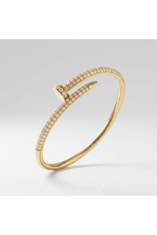 Zirkon Taşlı Çivi Kelepçe Bilezik - 316l Paslanmaz Çelik Gold Kadın Bileklik 86936693
