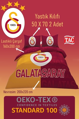 Lisanslı Galatasaray Parçalı Logo Pamuk Çift Kişilik Nevresim Takımı Çok Renkli Renkli