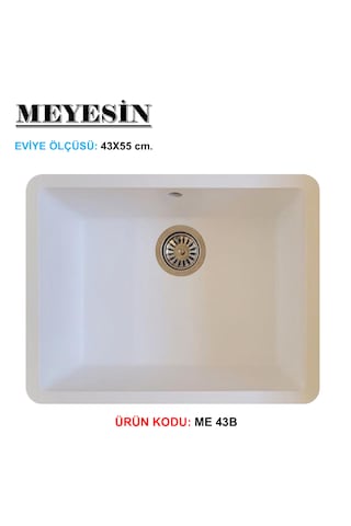 Meyesin ME-43B Tezgah Altı Granit Mutfak Eviyesi Beyaz 43 x 55 CM