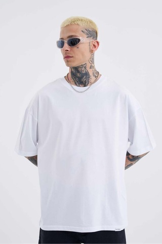 Beyaz Basic Pamuklu Oversize Tshirt Beyaz