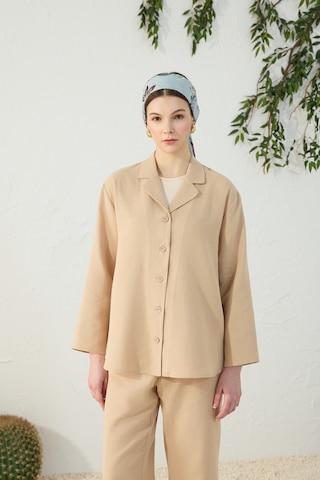 Aker Camel Düşük Omuz Ceket Yaka Pijama Üstü Camel Camel