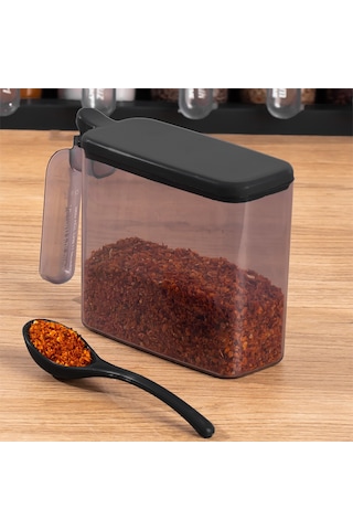 Porsima 1183 Standlı Kaşıklı Kapaklı Baharatlık Seti 6 'lı Siyah
