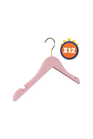 Nyn Ahşap 0-3 Yaş Bebek Elbise Askısı Pembe Renk 12 Adet Pembe