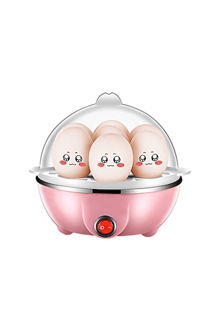 Aubyhe 350w Ev Tipi Otomatik Kapanır Pembe Tek Katlı 7 Yumurta Kabı Mini Yumurta Isıtıcı 40ml Ölçü Bardağı li