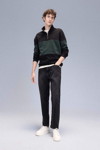 DeFacto Comfort Regular Fit Rahat Kalıp Dik Yaka Fermuarlı Çizgili Kalın Sweatshirt D2401AX24AUBK34