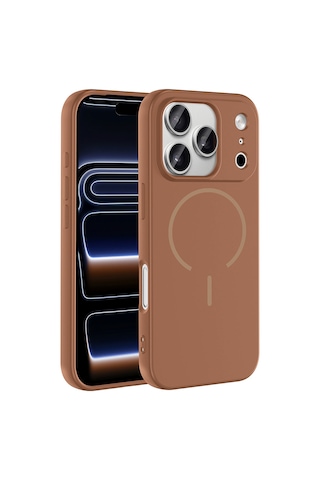 Zore Apple iPhone Uyumlu 17 Pro Max Kılıf M-safe Şarj Özellikli Zore Meta Kapak - Kahverengi