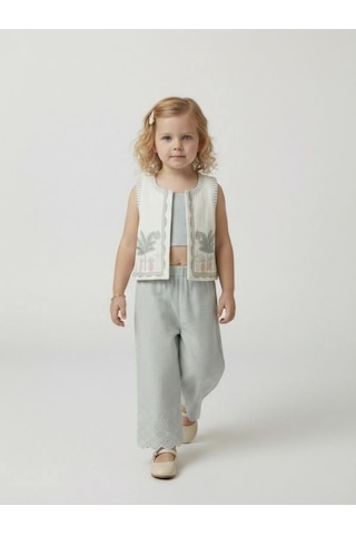 Zekids Kız Çocuk Yelek Crop Pantolon Üçlü Tasarım Takım-17243 Çok Renkli