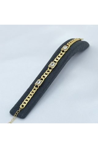 Yeni Sezon Vip Özel Seri Paslanmaz Çelik Üç Baget Taşlı Altın Kaplama Kadın Bileklik Gold