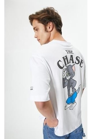 Koton Tom Ve Jerry Tişört Lisanslı Oversize Kısa Kollu Bisiklet Yaka Pamuklu Beyaz 4sam10791hk Beyaz