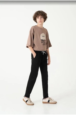 Duble Paça Kemer Düğmeli Erkek Çocuk Eşofman Altı 7435s Siyah