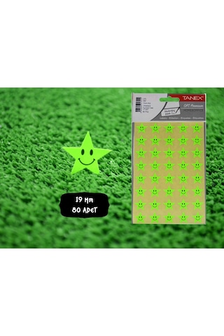 Tanex Tnx-302 Flo Yıldız Yeşil Gülen Etiketi 17 MM 80 Adet
