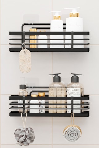 Yapışkanlı Lamalı Banyo Rafı Duş Şampuanlık Duvar Düzenleyici Organizer 2li Set Duş Rafı Organizeri Siyah