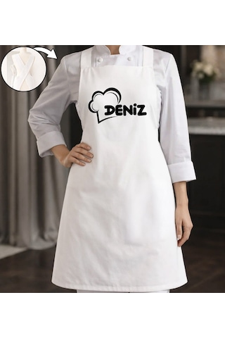 Bk Gift Kişiye Özel İsimli Çapraz Askılı Beyaz Mutfak Önlüğü - 9, Aşçı Önlüğü, Şef Önlüğü, Anneye Kobitmeyencom35943 Bk Gift Renkli
