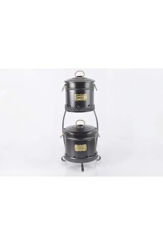 2 Katlı Metal Patates Soğan Saklama Kovası Siyah