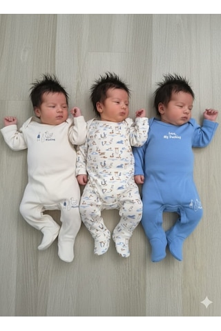 Laura Baby Necix's Erkek Bebek 3 Lü Alttan Çıtçıtlı Alt Üst Takım açık mavi