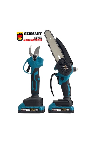Germany Style GRM-99880 Çift Akülü Şarjlı Ağaç Dal Kesme + Budama Makası Testere 2'li Set