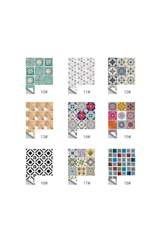 Skycity Mediterranean Tarzı Retro Pvc Duvar Sticker 15x15cm 10 Adet - Kolay Uygulama, Kalıcı Desen, Ev Dekoru Diğer