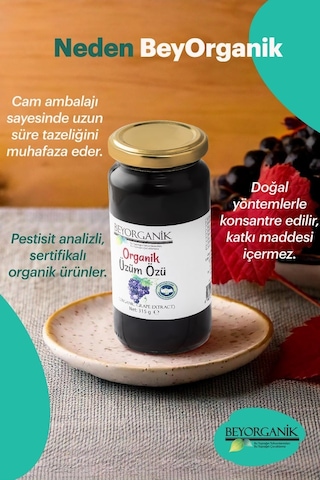 Beyorganik Pestisit ve Ağır Metal Analizli Organik Üzüm Özü %100 Üzüm Soğuk Pres 315 ML