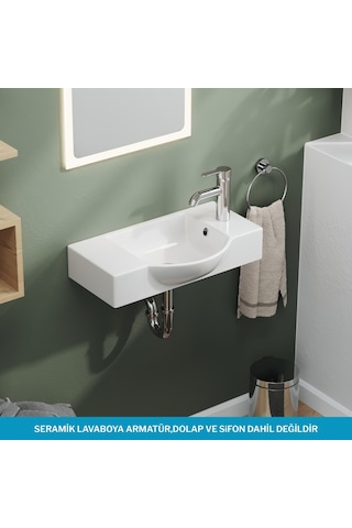 Aqua Bagno Minizia 55x32x10 Cm Beyaz Seramik Lavabo Taşma Delikli 34.30.55.1.tr Beyaz