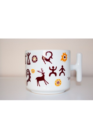 Zeybek T Kulplu Beyaz Seramik Kupa Bardak Hediyelik Beyaz