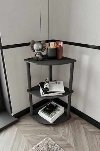 Masivo Köşe Kitaplık Siyah 3 Katlı Siyah