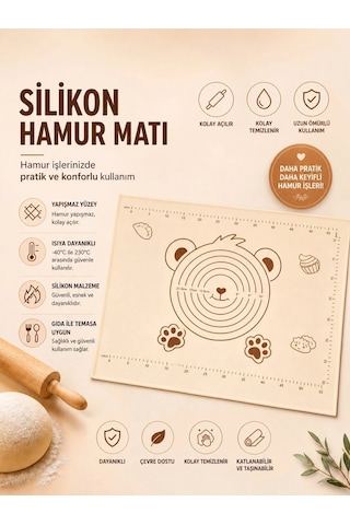 Pionny Büyük Boy Silikon Hamur Matı 35x55cm - Krem Çok Renkli