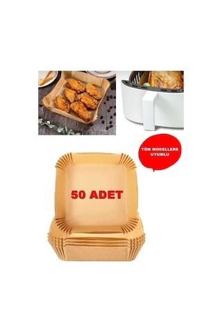 Air Fryer Pişirme Kağıdı Yağlı Kağıt Kare Kraft 16cm Kare Lüx Pişirme Kağıdı 50 Adet Kağıt Kahvereng Diğer