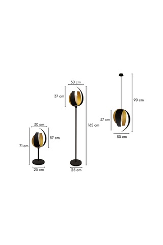 Aurum Koleksiyonu 4'lü Aydınlatma Seti 2 Abajur, 1 Lambader, 1 Sarkıt Siyah - Gold