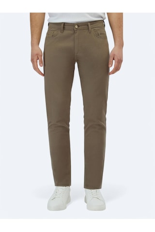 Kip Fındık Dokuma Slim Fit Casual Pamuk Karışımlı Pantolon Kahverengi