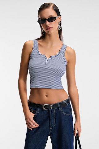 Ethıquet MAVSERA Kadın Kalın Askılı U Yaka Patlı Düğmeli Crop Slim Lacivert / Beyaz Atlet