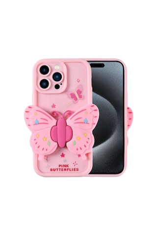 Apple Uyumlu iPhone 15 Pro Max Kılıf Kamera Korumalı Figür Tasarımlı Zore Kapya Kapak Pembe Açık