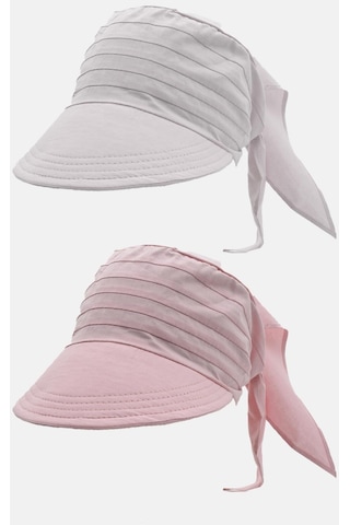 Kadın Bağlamalı Siperli Eşarp Bandana Plaj Şapkası 2li Paket Pembe/beyaz - Beyaz