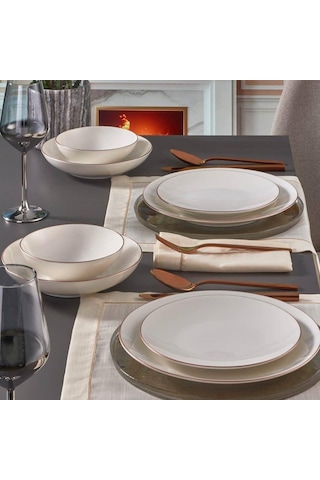 Güral Porselen Atina 33063 Dg 24 Parça 6 Kişilik Porselen Yemek Takımı Beyaz - Altın