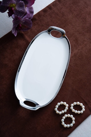 Acar Arven Oval Silver Sunum Tepsisi - 33 Cm Beyaz