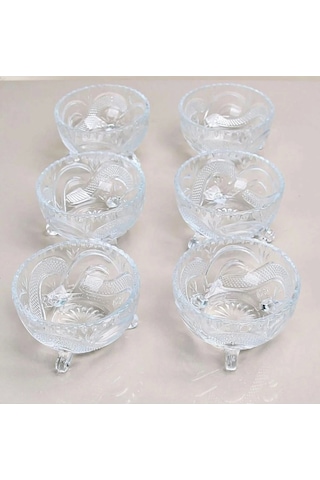 6'lı Kristal Lüx Ayaklı Cam Çerezlik Şekerlik Sunumluk Kase Çok Renkli