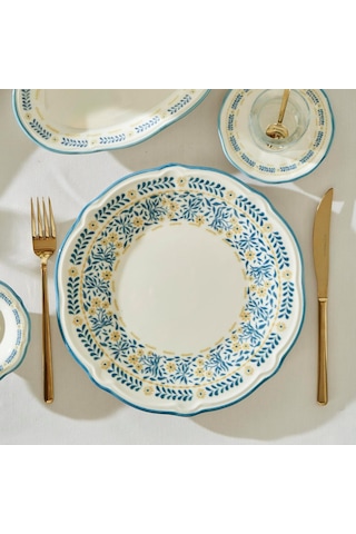 Liana Stoneware 26 Parça 6 Kişilik Kahvaltı Takımı Mavi Çok Renkli